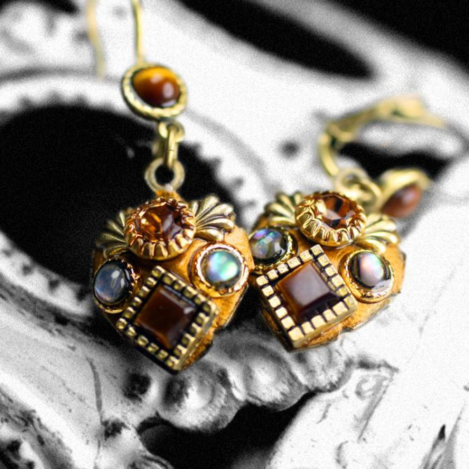 Michal Golan Tiger's Eye Abalone Heart Earrings