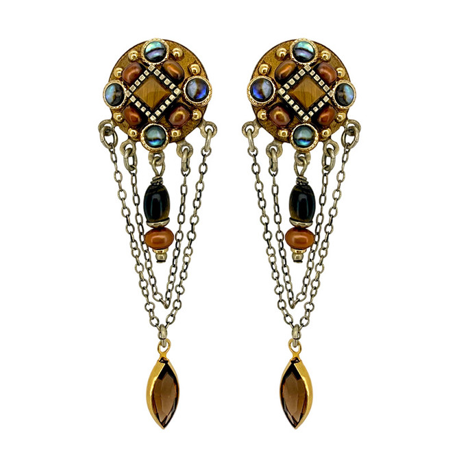 Michal Golan Tiger's Eye Abalone Chandelier Earrings