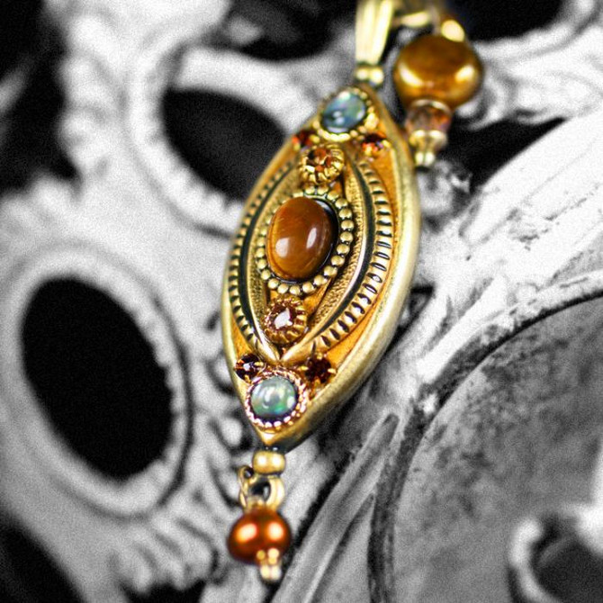 Michal Golan Tiger's Eye Abalone Long Oval Necklace