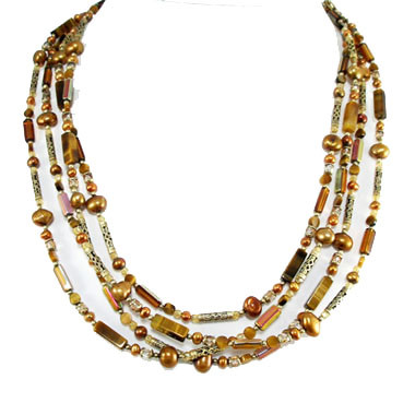 Michal Golan Tiger's Eye Abalone Long Layered Beaded Necklace