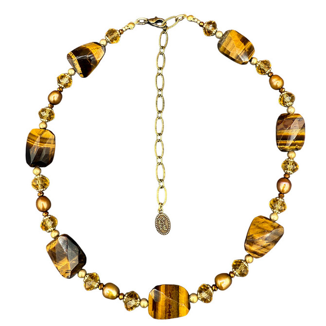 Michal Golan Tiger's Eye Abalone Chunky Beaded Necklace
