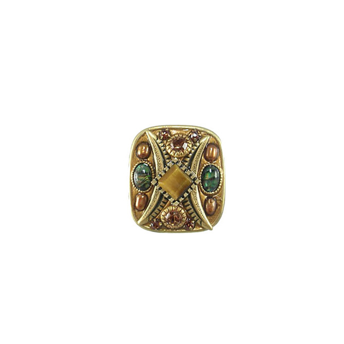 Michal Golan Tiger's Eye Abalone Square Ring