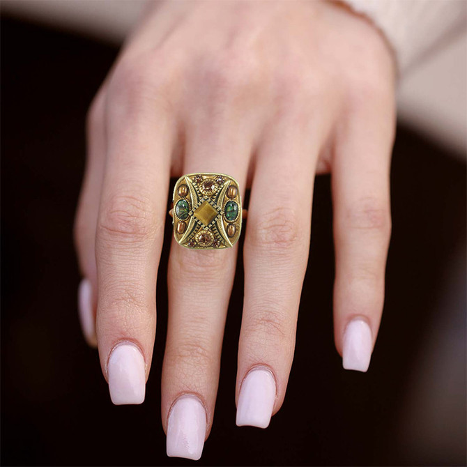 Michal Golan Tiger's Eye Abalone Square Ring