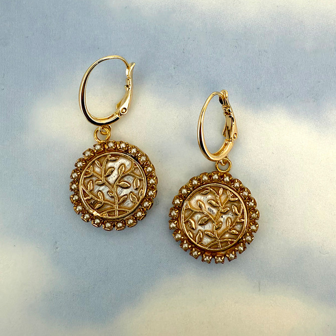 Michal Golan Luster & Light Pearl Branch Circle Earrings