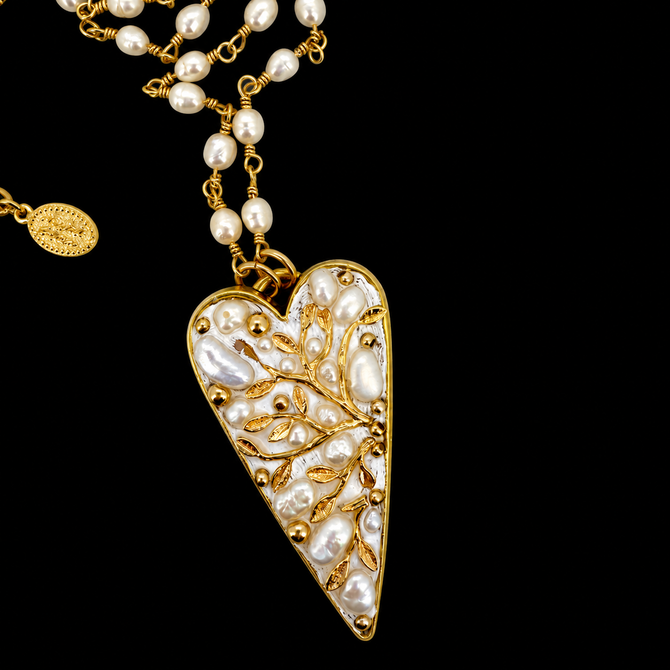 Michal Golan Luster & Light Pearl Long Heart Necklace
