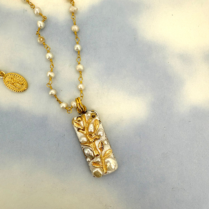 Michal Golan Luster & Light Pearl Rectangle Necklace