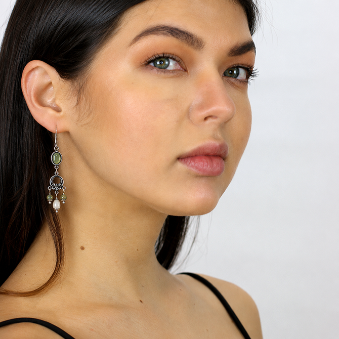 Michal Golan Moss Garden Riverstone Chandelier Dangling Earrings