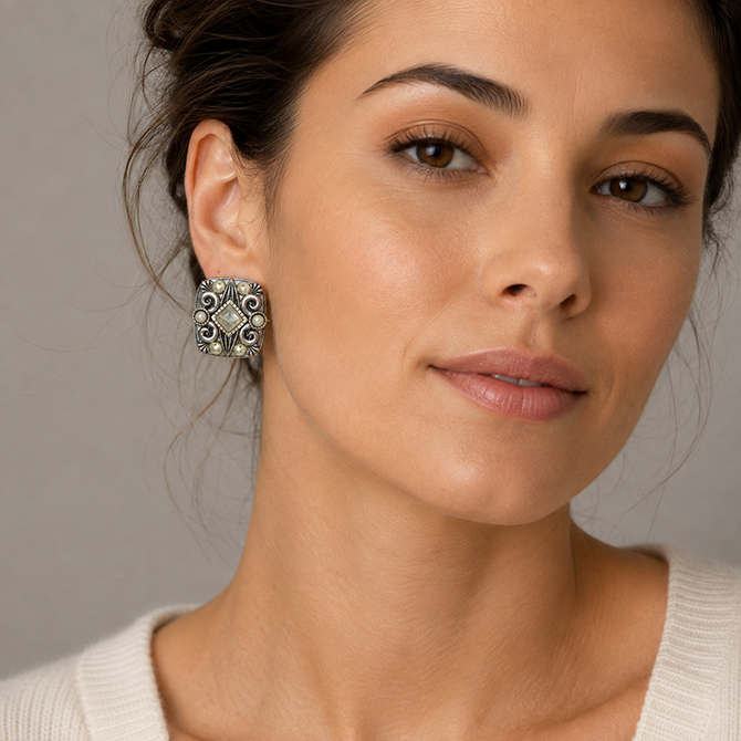 Michal Golan Moss Garden Riverstone Square Earrings