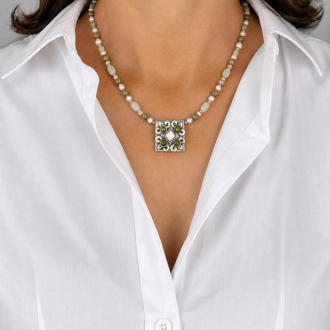 Michal Golan Moss Garden Riverstone Square Necklace