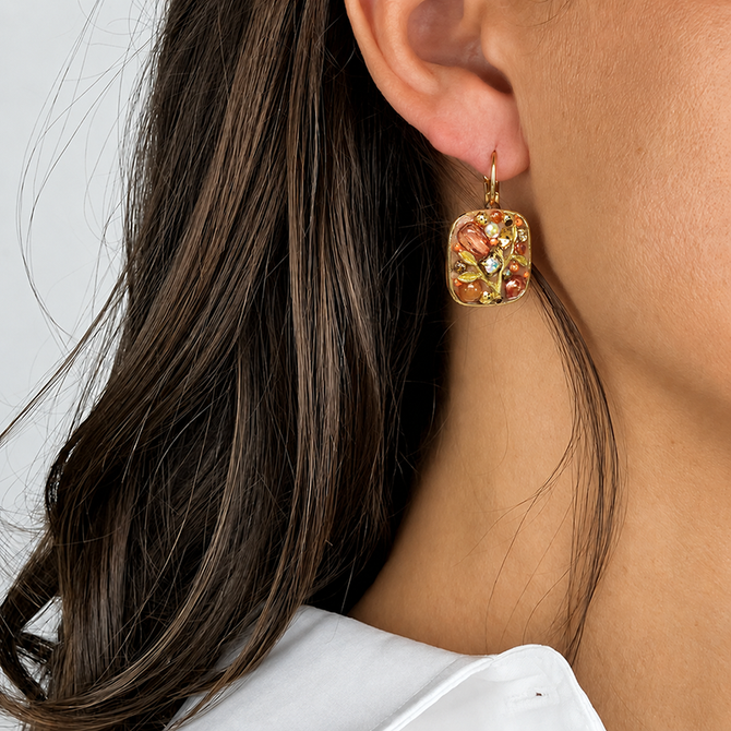 Michal Golan Peach Tree Pearl Square Earrings