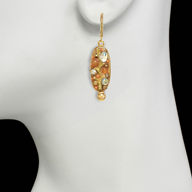 Michal Golan Peach Tree Pearl Long Oval Earrings