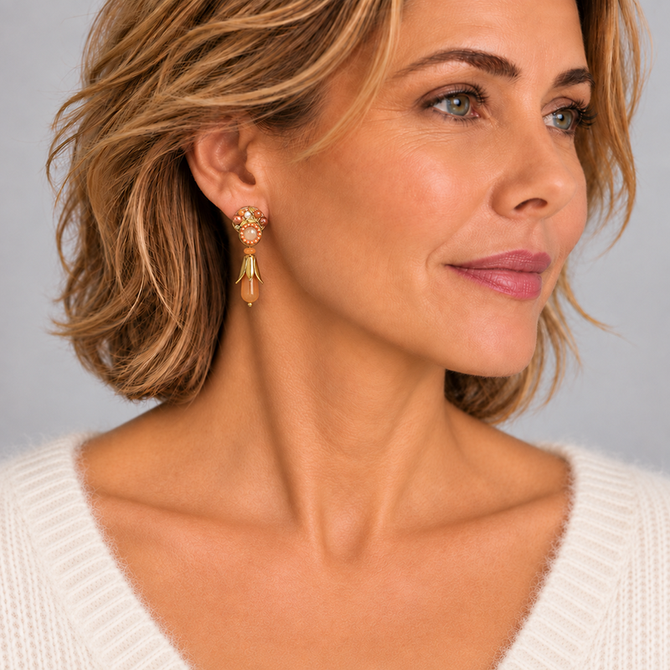 Michal Golan Peach Tree Pearl Chandelier Earrings