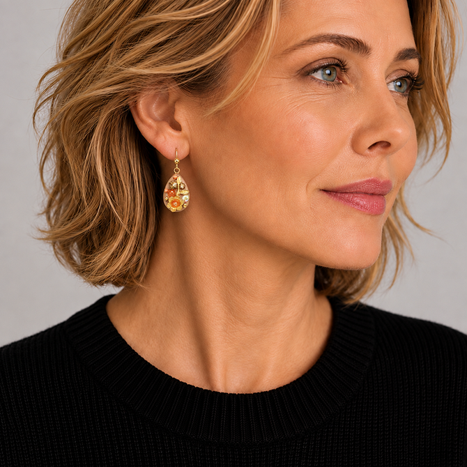 Michal Golan Peach Tree Pearl Droplet Earrings