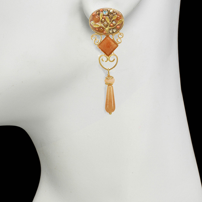 Michal Golan Peach Tree Pearl Statement Earrings