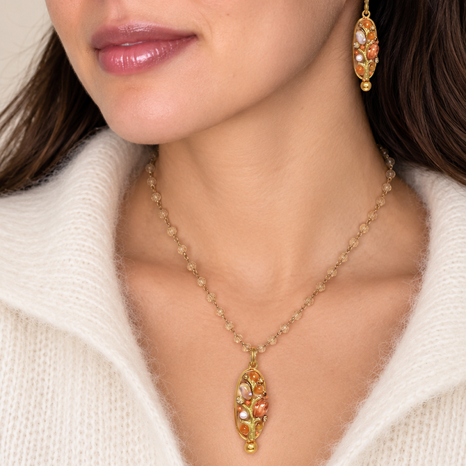 Michal Golan Peach Tree Pearl Long Oval Necklace