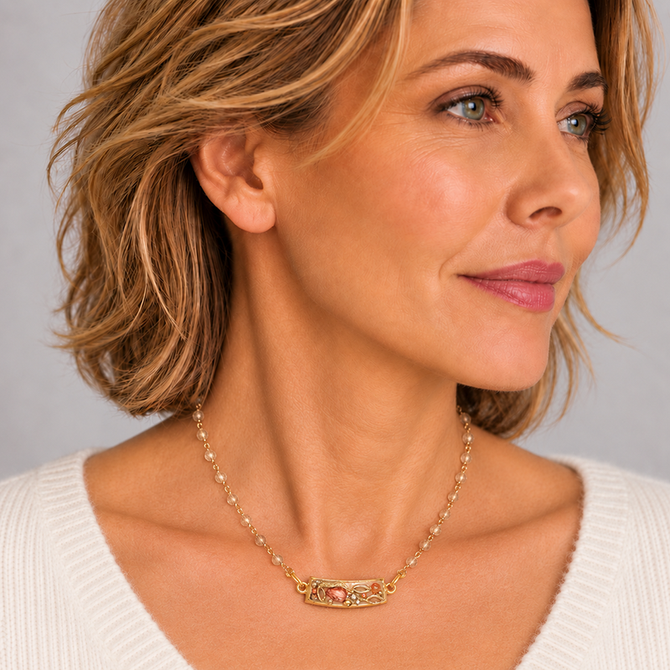 Michal Golan Peach Tree Pearl Bar Necklace