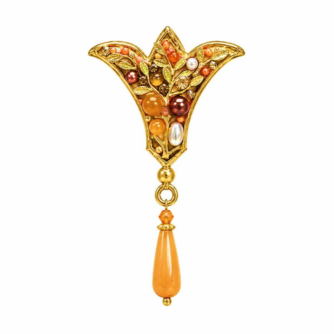 Michal Golan Peach Tree Pearl Fleur De Lis Brooch