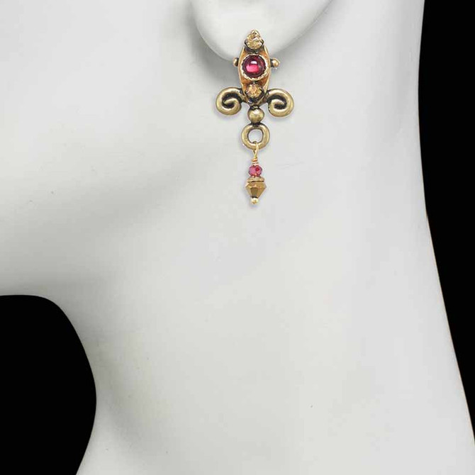 Michal Golan Byzantine Fleur de Lis Garnet Earrings