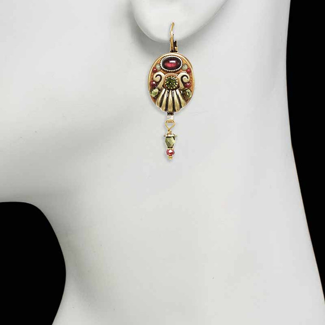 Michal Golan Byzantine Garnet Oval Dangling Earrings