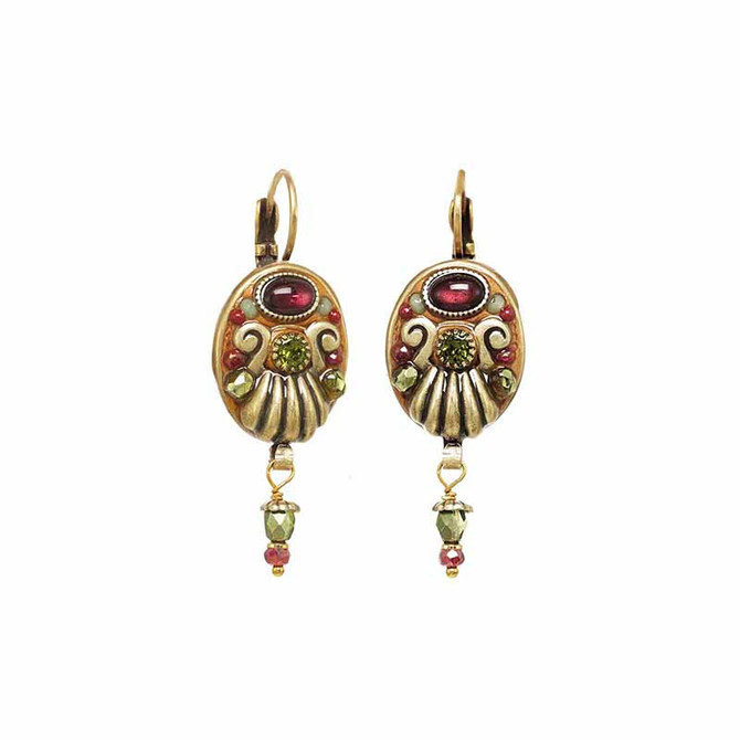 Michal Golan Byzantine Garnet Oval Dangling Earrings