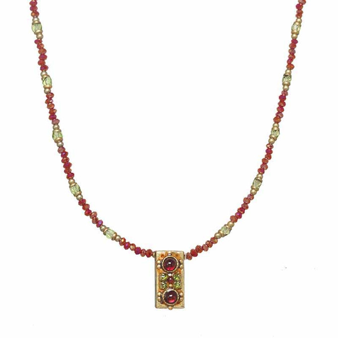 Michal Golan Byzantine Garnet Beaded Bar Necklace