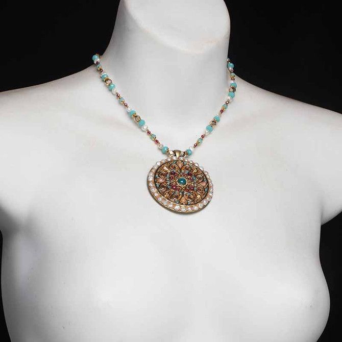 Michal Golan Byzantine Pearl Medallion Beaded Necklace