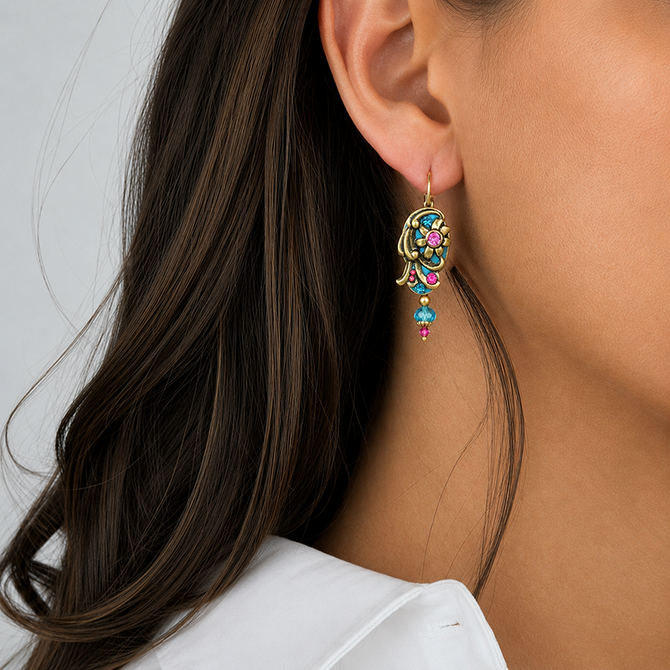 Michal Golan Teal Oval Dangling Earrings