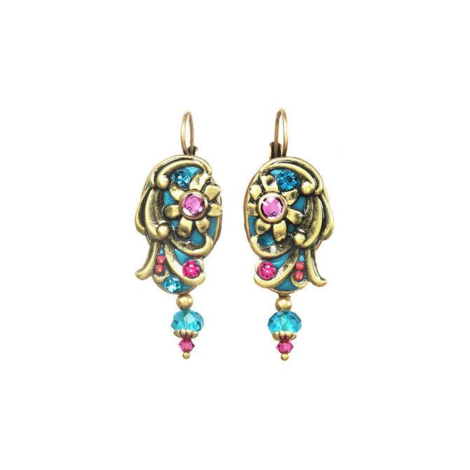 Michal Golan Teal Oval Dangling Earrings