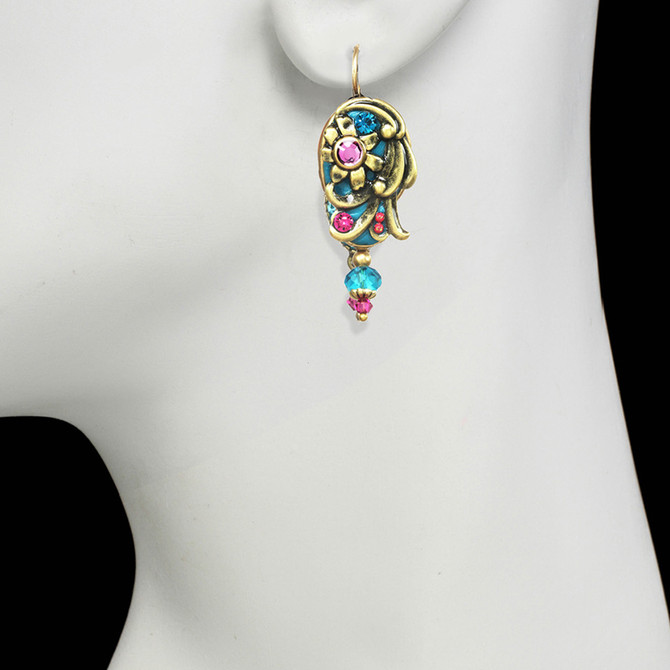 Michal Golan Teal Oval Dangling Earrings
