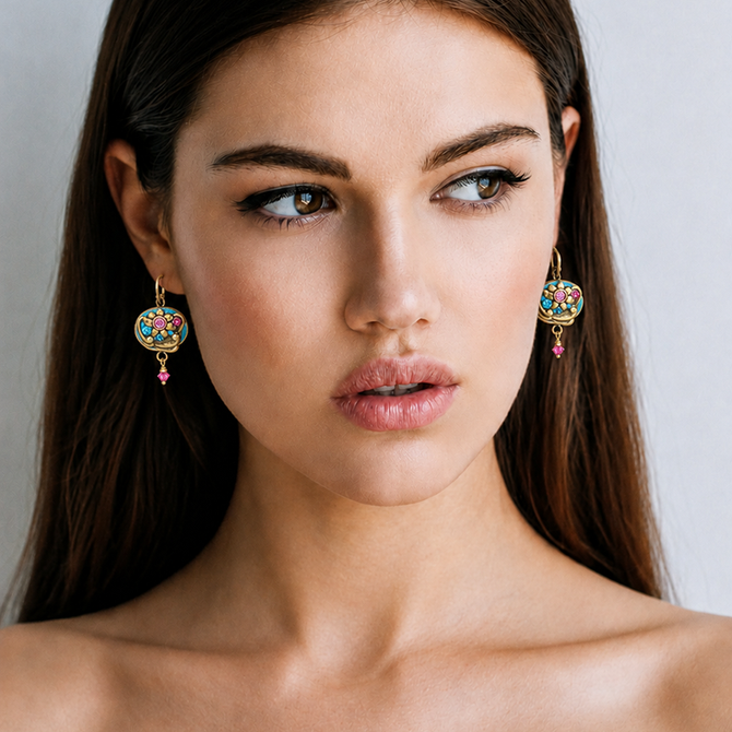 Michal Golan Teal Wide Oval Earrings