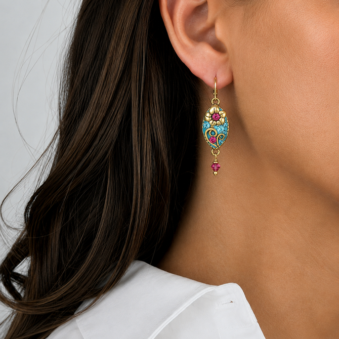 Michal Golan Teal Long Oval Earrings