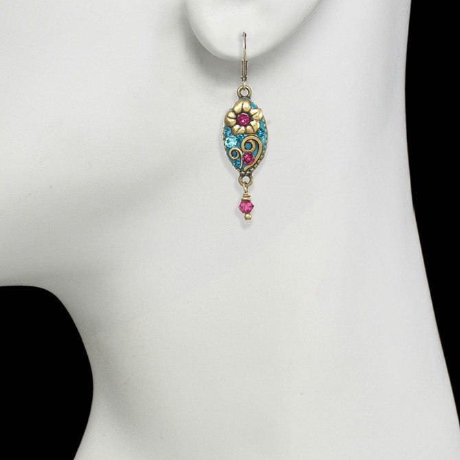 Michal Golan Teal Long Oval Earrings