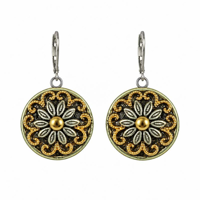Michal Golan Metallika Hematite Circle Dangle French Wire Earrings
