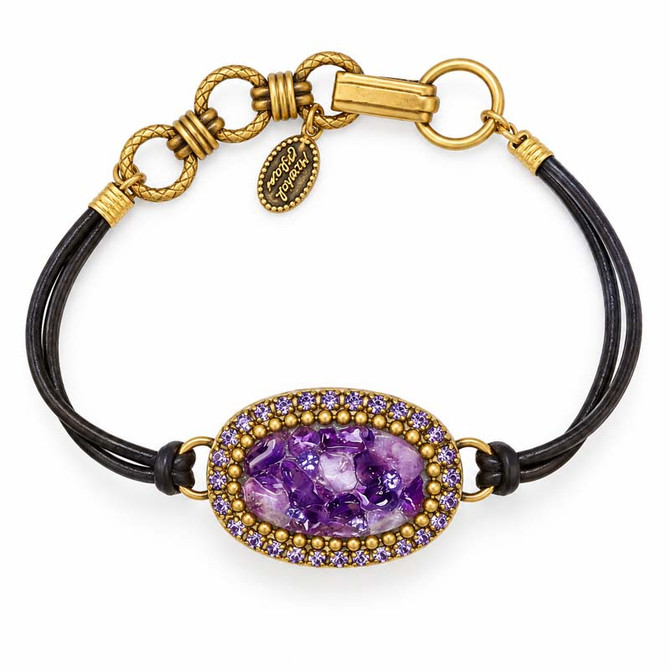 Michal Golan Violet Amethyst Oval Leather Bracelet