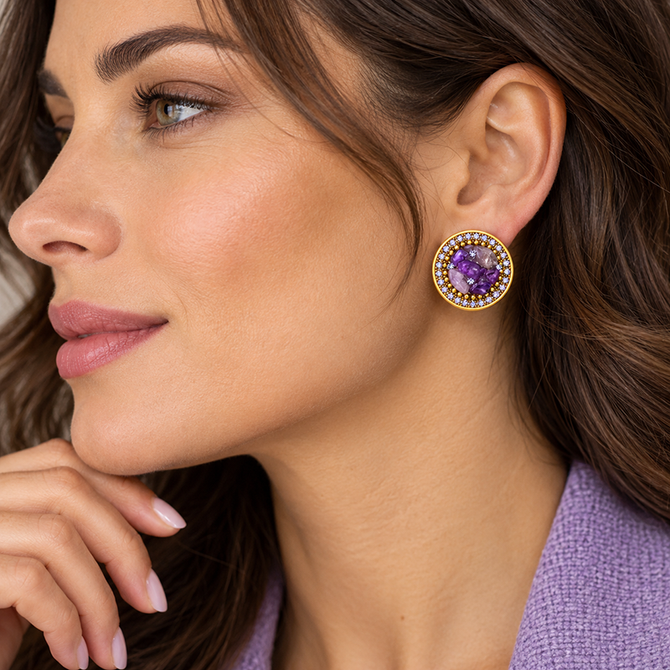 Michal Golan Violet Amethyst Circle Post Earrings II