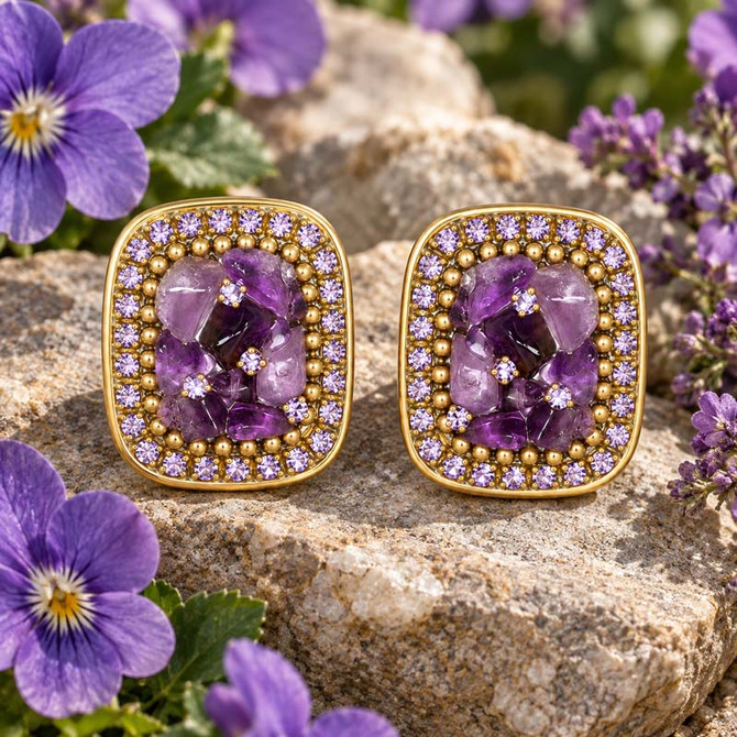 Michal Golan Violet Amethyst Large Square Earrings