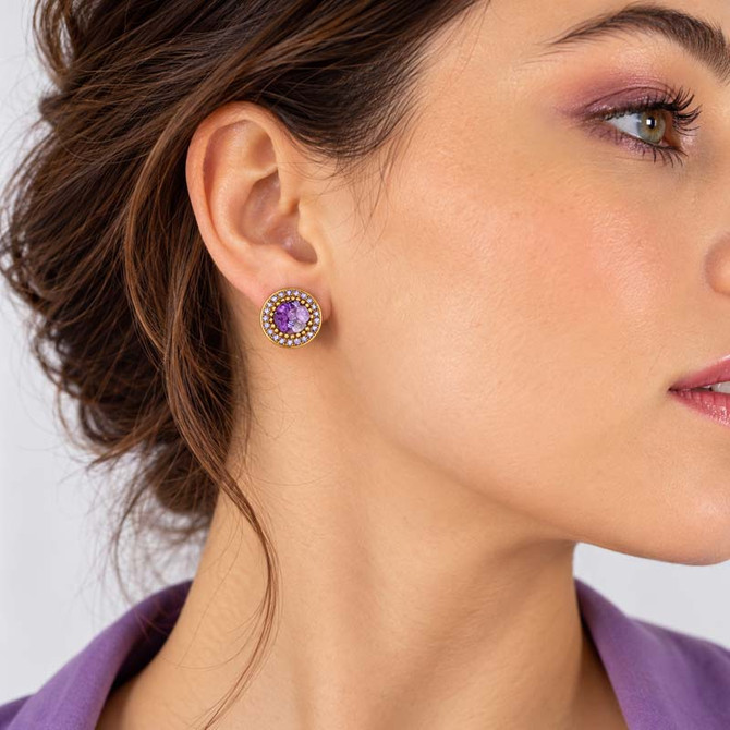 Michal Golan Violet Amethyst Circle Post Earrings
