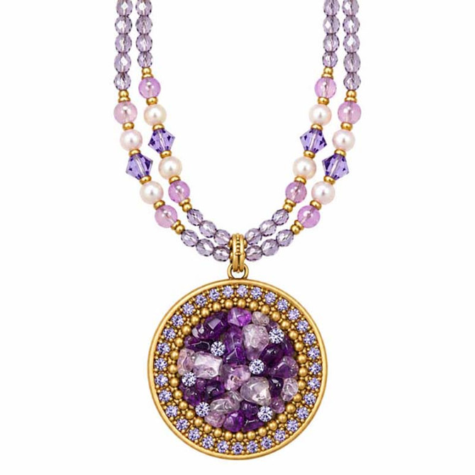Michal Golan Violet Amethyst Circle Necklace on Double Beaded Chain