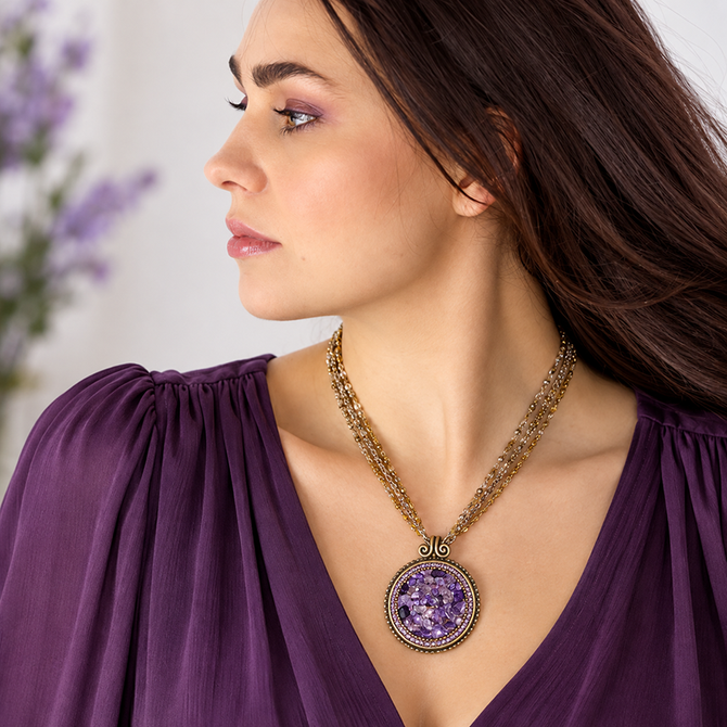 Michal Golan Violet Amethyst Large Medallion Necklace