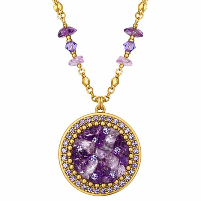 Michal Golan Violet Amethyst Circle Necklace on Partially Beaded Chain