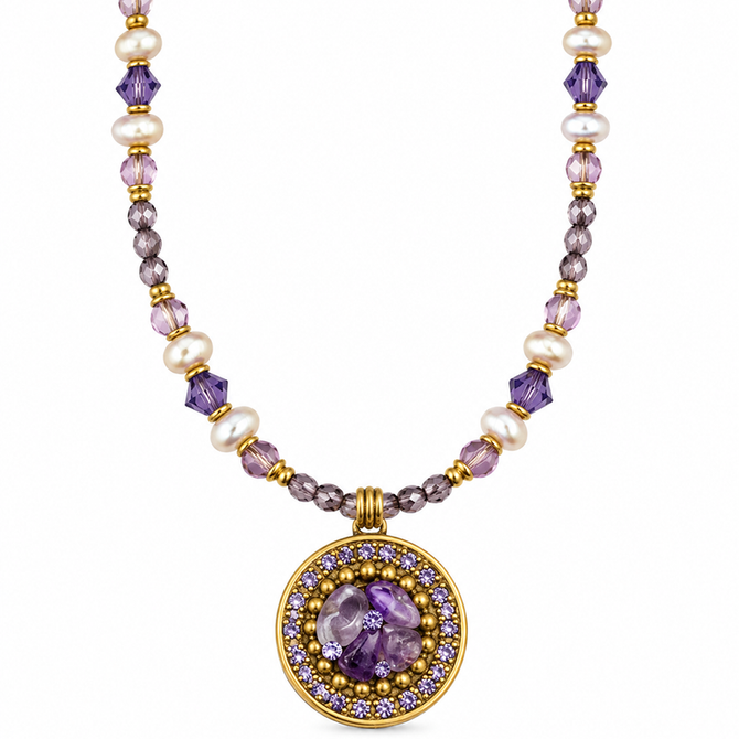 Michal Golan Violet Amethyst Small Circle Beaded Necklace
