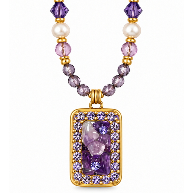 Michal Golan Violet Amethyst Small Rectangle Necklace