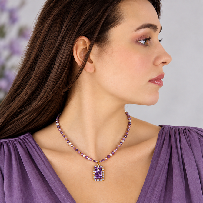 Michal Golan Violet Amethyst Small Rectangle Necklace
