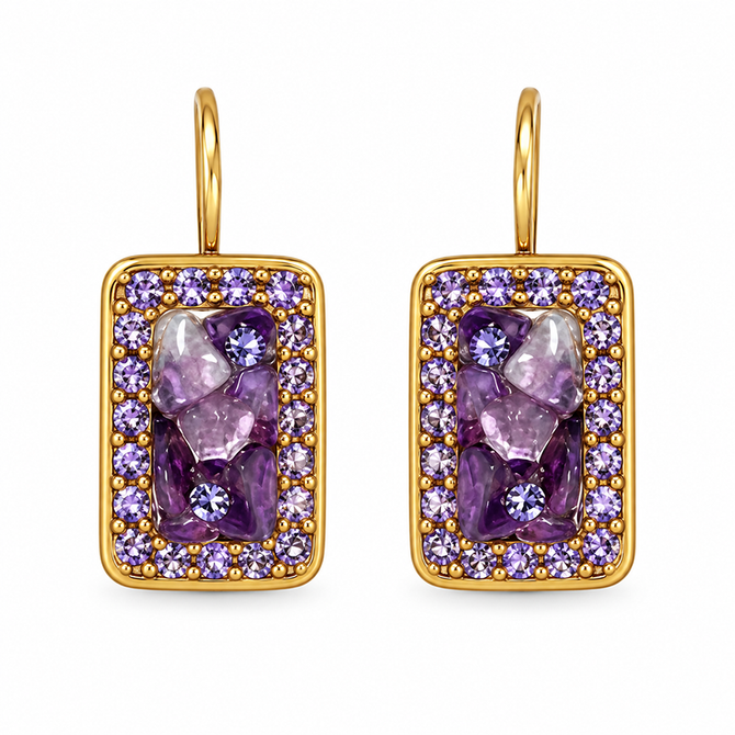 Michal Golan Violet Amethyst Framed Rectangle Earrings