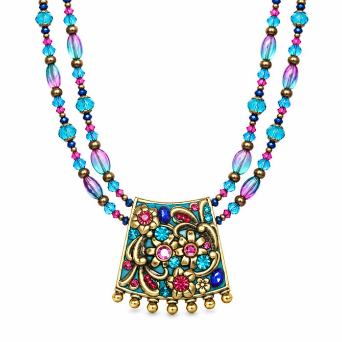 Michal Golan Teal Beaded Fringe Necklace