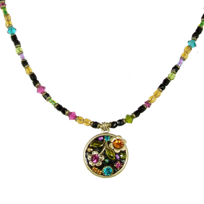 Michal Golan Midnight Garden Small Circle Necklace on Beaded Chain