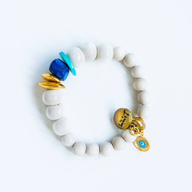 7Stitches Kabbalah Protection with Lapis and Gold Chips Bracelet