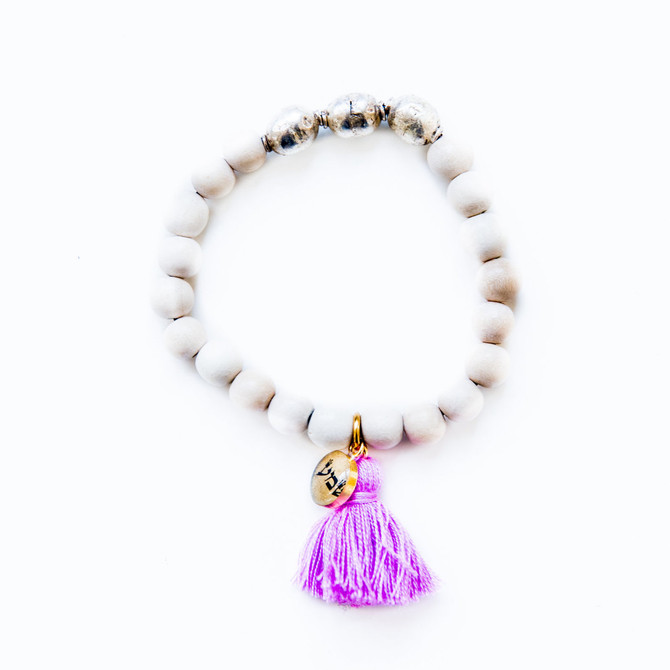 7Stitches Kabbalah Shma with Lavendar Tassel Bracelet