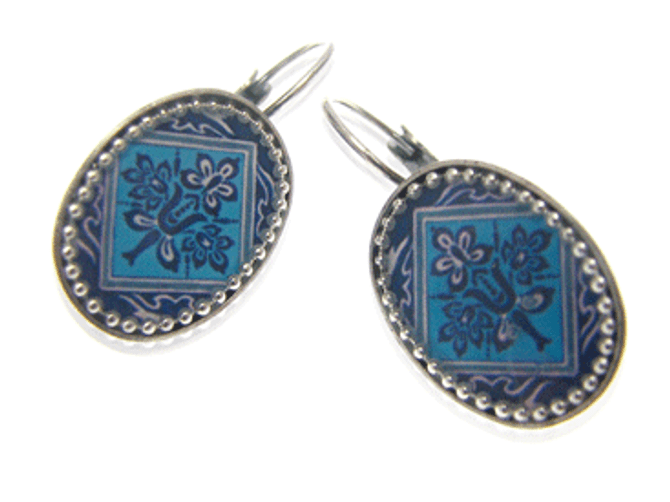 Iris Designs Elipse Enamel Ornamented Blue Shades Drop Earrings