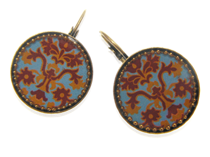 Iris Designs Round Enamel Ornamented Vintage Chic Drop Earrings